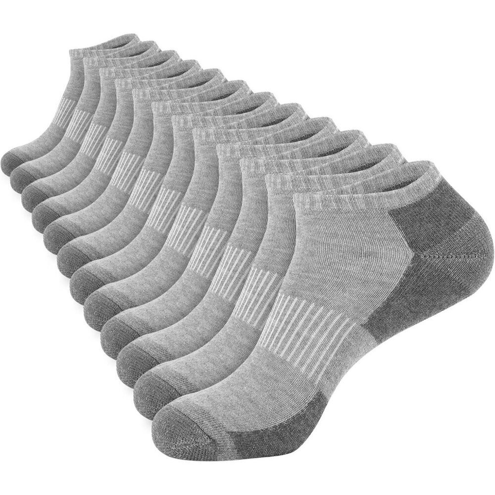 Men's Light Grey Cushioned Ankle Socks, Low Cut Breathable Casual Socks 12 Pack